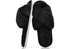 CHGANG Womens Fluffy Slippers, Anti-Skid Faux Fur House Slippers, Warm Furry Cozy Open Toe Sliders Memory Foam Slippers Women Fluffy Slippers For Girls Indoor Outdoor Shoes