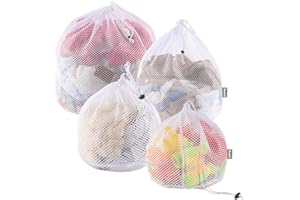 Yoassi Mesh Laundry Washing Bags, 4 Set Thicker Net Laundry Wash Bags for Washing Machine, Delicates Laundry Bags with Drawstring for Underwear, Sock, Bra, Travel