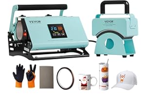 VEVOR 2 in 1 Tumbler e Macchina per Pressatura a Caldo per Cappelli, Mini Pressa a Caldo per Cappelli, Berretti, Bicchieri e Tazze a Sublimazione da 325-887 ml, Controllo Temperatura e Tempo, Verde