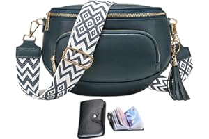 KUNKUN Borsa Marsupio Elegante Donna - Grande Borsa a Tracolla in Vera Pelle Con Blocco RFID per Carte di Credito - Blu