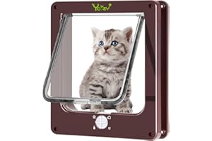 Ycozy Puerta para Gatos Exterior 22 x 19cm Versión Mejorada 4 Puertas para Mascotas Interiores con Bloqueo Forma de Bloqueo Giratoria, Solapa Gatos Resistente Intemperie para Gatitos y Perros
