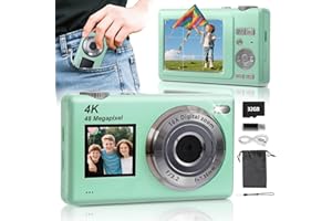 ARNSSIEN Cámara Digital con Doble Pantalla, Autofoco 4K 48MP para Vlog, Incluye Tarjeta de 32GB, Cámaras Compactas, Zoom 16X, Antivibraciones, Regalo Ideal para Niños/Adolescentes/Principiantes, Y5