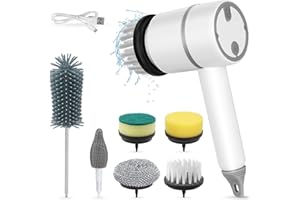 Cepillo de Limpieza eléctrico, zeroto Spin Scrubber portátil con 6 Cabezales de Cepillo reemplazables 3 velocidades de rotación Cepillo de Fregar eléctrico Recargable para Cocina baño (Blanco)