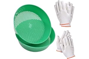 Yiyifor Setaccio da Giardino, 2 Setaccio da Giardino in Plastica,Setaccio per Terreno con 2 Paia di Guanti,Filtro per Sabbia in Verde,per Filtri,Sementi,Terra,Compost,Pietre,Sabbia