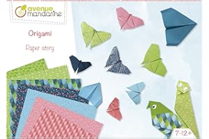 AVENUE MANDARINE - Caja creativa Origami – Kit de iniciación origami para niños a partir de 7 años – 20 hojas origami de 15 x 15 cm bicolor + 20 hojas de 20 x 20 cm con motivos – A partir de 7 años