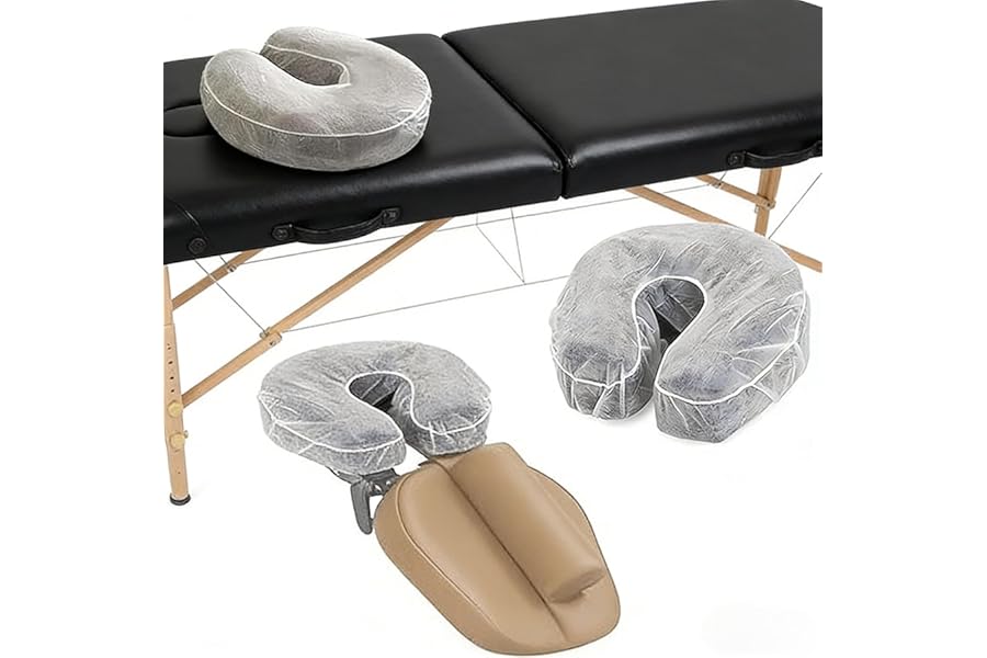 WSTELHH Hygienic Disposable Face Cradle Covers for Massage Tables, 50pcs Non-Sticking Non Woven Headrest Cushion Covers Fitted for Massage Chairs Beauty Tattoo Salon Bed, Size 14.17 x 13“/ 36 x 33cm