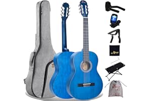 Winzz 4/4 Full Size Classical Spanish Guitar for Adults Beginners with Complete Accessories (39 Inches, Matte Blue)