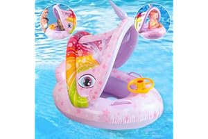GLINKADO Salvagente Neonato con Parasole UPF 50+,Ciambella Neonato Mare per Bambini 1 Anno,Salvagente Bambini 6-36 Mesi, Giocattoli da Piscina Gonfiabili for Boys and Girls
