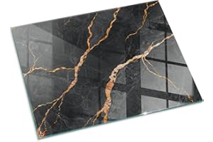 TULUP Funkenschutzplatte für Kamin 80x60 cm Dekorative Glasbodenplatte Glasboden Hitzeschutz Rechteckige Schutzplatte Hartglas Elegantes Design Stilvollem Motiv - Eleganter Marmor mit Adern