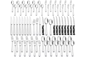 Terlulu Besteck Set 12 Personen, 72-teiliges Edelstahl Besteckset mit Steakmesser, Essbesteck Set mit Messer Gabel Löffel, Elegantes Tafelbesteck für Zuhause/Restaurant/Party, Spülmaschinenfest