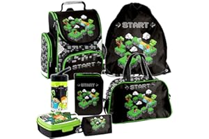 Minecraft Games Play Pixel 7 Teile Set Tornister Ranzen Schulranzen Tasche Federmappe mit Sticker-von-Kids4shop Schulrucksack