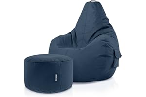 ‎GREEN BEAN Green Bean 2er Set Sitzsack + Hocker - fertig befüllt - robust waschbar schmutzabweisend - Kinder & Erwachsene Bean Bag Bodenkissen Lounge Sitzhocker Relax-Sessel Gamer Gamingstuhl Pouf - Dunkelblau
