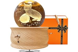 JOIENDY Carillon con Sfera di Cristallo, Rotazione a 360° della Base 3D Palla di Cristallo 70mm Sfera Vetro Lampada a LED Regalo per Natale Compleanno San Valentino della Mamma Decorazione