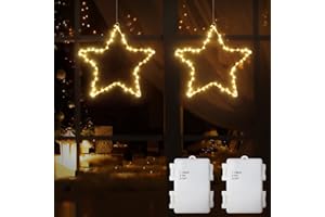DREIWASSER Luces de Estrella de Ventana de Navidad con Pilas, 2 Piezas 120 LED Decoraciones de Navidad Blanco Cálido con 1 M de Cable de Alimentación y el Temporizador para la Fiesta de Patio Porche Interior