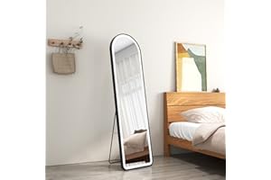EMKE Full Length Mirror 147x45cm LED Arched Mirror Full Length with Tricolour Lights, Standing Full Body Mirror, Dimmable Touch, Explosion-Proof Black Wall Mirror for Living Room/Bedroom/Wardrobe
