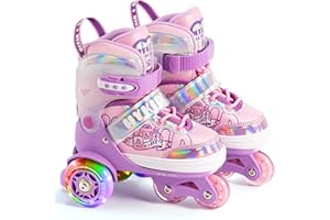 LOCAVUN Patines 4 Ruedas Niña,4 Tallas Ajustables,Construcción de 3 Puntos Estable y Segura,Equilibrados y Transpirables,Patines para Principiantes,con Ruedas Luminosas