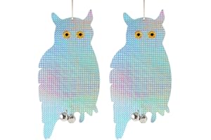 CAINDA Owl Bird Repellent 2 Pack for Birds Repellent Control, Hanging Reflective Owl Scare Birds Device with Dells Outdoor Deterrent Scare Birds Away