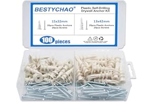 BESTYCHAO 100pcs 2 tailles Ancrages pour cloisons sèches en plastique auto-perceuses Ancres murales creuses avec kit d'assortiment de vis