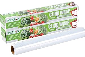 WRAPOK 2 x Cling Film Food Grade Wrap Plastic Catering Foodservice Tools for Kitchen, 300 mm x 60 m