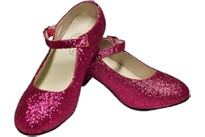Dysmad Costumizate! Zapatos de Baile Flamenco con Diferentes Tallas Desde niña a Mujer. Color Fucsia con Purpurina .Talla 24
