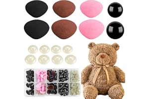 HAVACUE ㅤ HavaCue 80 Pezzi Nasi di Sicurezza/Occhi Amigurumi 2 Dimensioni 10X11mm/12X14mm Naso di Sicurezza Flocking 3 Colore occhi per pupazzi Con Rondelle Naselli di Sicurezza in Plastica per Bambola