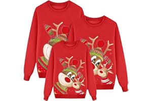 Kobilee Felpa Natalizia Famiglia Manica Lunga con Stampa Renna Senza Cappuccio Girocollo Invernale Sweatshirt Coordinate Natalizi Set Maglioni Natale Famiglia per Uomo Donna Bambino