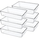 Giklux 6 Pieces Transparent Kitchen Bathroom Drawer Organizer, Large Plastic Drawer Organizer, Desk Drawer Organizer for Cutl
