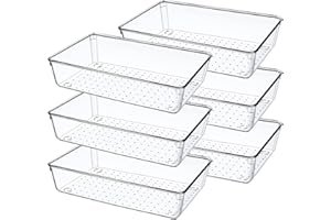 GIKLUX Set di 6 Organizer Cassetti Cucina Trasparente, Plastica Organizer per Cassetti Bagno Scrivania Letto Scatole Cassetto, per Contenitori Trucchi, Posate, Gioielli, Organizzatore Cassetti Portaoggetti