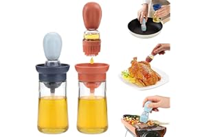 SAMSYOKI 2pcs 180 ML Bouteille d'huile avec Pinceau à badigeonner en Silicone 2 en 1 Distributeur d'huile avec Brosse Bouteille Huile en Verre pour Cuisson Salade Barbecue pâtisserie