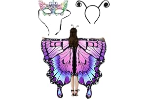 FOHYLOY Butterfly Wings Shawl for Women Girls, Butterfly Costumes Fairy Wing Cape, Colorful Fairy Ladies Cape Pixie Cloak Fancy Dress Costume Props Accessory for Cosplay Beach Party Halloween (Pink)