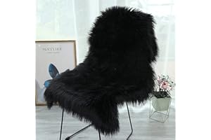 HEQUN Faux Fur Rug, Fluffy Rug, Shaggy Rugs,Faux Sheepskin Rugs Floor Carpet for Bedrooms Living Room Kids Rooms Decor (Black, 60 X 90 CM)