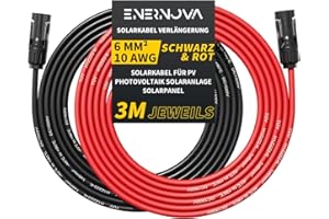 enernova Solarkabel 4mm²/6mm², Solarkabel Verlängerung 1/2/3/5/10/15/20M, Multi-Contact 4 Solarkabel, IP67 Wasserdichtem, Solarkabel Verlängerungskabel(6mm² 3M)