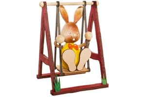 Drechslerei Kuhnert - Osterdekoration / Osterhase - Stupsi Hase auf Schaukel - 12cm - aus Holz - Made in Germany