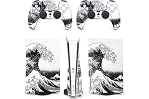 BelugaDesign Autocollant en Vinyle pour Manette de Console PS5 Wave - Motif Kanagawa - Compatible avec Sony PlayStation 5 (Disque Standard PS5, Noir et Blanc)