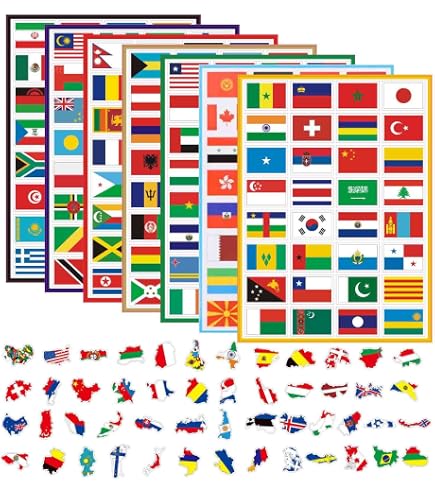 7 Sticker-Sets Mit Weltflaggen – 29 Stück, Selbstklebend – Perfekt Für Scrapbooking, Reisetagebücher & Deko