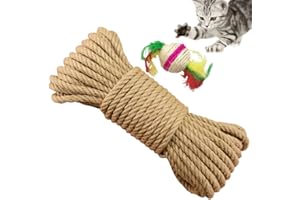 Yangbaga Corde de Sisal Naturel 6mm Remplacement Cordage Ancien Accessoire Idéal pour remplacer Poteaux de l'arbre à Chat, Balles Jouets en Sisal Inclus (50m, Marron)