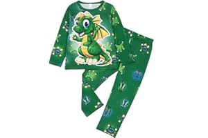 TCWWBB Kinder Schlafanzug Jungen Mädchen Langarm Zweiteilig Pyjama Set Dinosaurier Bagger Einhorn Polyesterfasern Winter Schlafanzüge Nachtwäsche Größe 2-8 Jahre 98 104 110 116 122 128