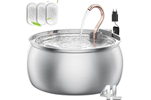 TOMXCUTE 4L Kattfontän i Rostfritt Stål, Rostfri Kattvattenfontän, kan diskas i diskmaskin, Tystgående drift, med Kolfilter o