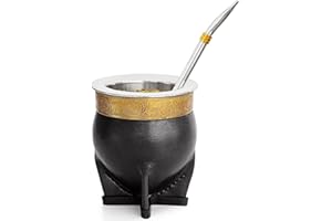 CUOPRU Taza de acero inoxidable 304 Argentina Yerba Mate con pajita para té, taza de calabaza, una bombilla mate (pajita), un cepillo de limpieza (negro)