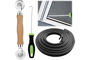 BYZESTY Ricambio Zanzariera a Rullo per Finestra, Rotella Per Zanzariere a Doppia Ruot 15M Nastro Cordino in Gomma Rete, Ganci Porta Attrezzi Zanzariera per Ricambio Zanzariere Finestra