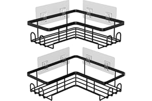 Diwoker Estanteria Baño sin Taladro, Estante Rinconera Ducha con Adhesivo, Baldas Baño Organizador Ducha, Accesorios Ducha (Negro, 2 Cesta)