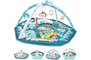 TFDER 8 in 1 Palestrina Neonato Multifunzione,tappeto gioco e vasca palline con lati,Giocattoli Staccabili,Stimola Sviluppo del Neonato con Tante Attività,Antiscivolo più Spesso, 0+ Mesi,Verde Oliva
