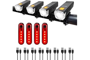 KunHe 4 Sets of Rechargeable Bike Light Sets Front and Back Light 3 Lights Modes LED Bicycle Lights for Night Riding Gifts for Men Women Kids, for Skateboards Strollers and Wheelchairs