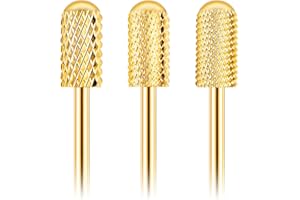 Telooco 3Pcs Gold Safety Nail Drill Bits Round Head Barrel Carbide Nail Drill Bits 5 in 1 Efile Nail Drill Bits Manicure Tools for Manicure Cuticle Removal Acrylic Gel Nails (XC & M & XF)