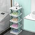 KLEANE Shoe Rack Multi-Layer, Dustproof Shoe Cabinet Household Simple Clip-on Shelf Dormitory Shoe Cabinet Sturdy, Space Saving Shoe Rack (5 Tier, Blue)