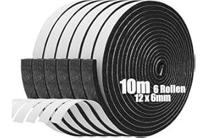 SDLDEER Cinta de Espuma, Tira de Espuma Autoadhesiva 12mm(W) X 6mm(T) X 10m(L) Burlete Meteorológico Tira Selladora de Puerta, Excluidor de Corrientes de Aire para Ventanas Puerta, Anti-Colisión