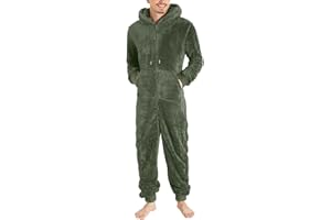 KOUZANSY Mono de forro polar para hombre, de invierno, cálido, mullido, de forro polar, una pieza, suave, de cuerpo entero, largo, monocolor, con capucha, chándal de felpa