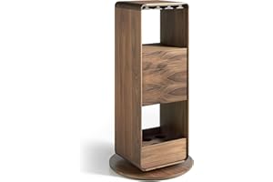 AC ANGEL CERDÁ Angel CERDÁ | Mueble Bar Circular Madera Nogal, Giratorio 360º, con Tres Cajones Sistema Push y Cierre Soft-Closing, con Soporte para Copas, Espacio Interior 6 Botellas, Estilo Moderno