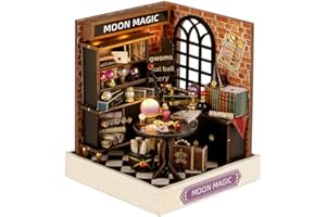 CUTEROOM DIY Miniature House Kit, Wooden Dollhouse Kit Mini House Making Kit with Furnitures and Dust Cover (Moon Magic)