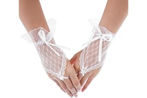 Yolev Wedding Fingerless Rhinestone Lace Gloves for Brides and Bridesmaids Lace Bow Short Gloves for Banquet Party Wedding